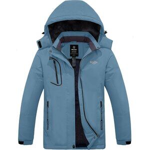 Women's Gray Blue Mountain Waterproof Ski Jacket Windproof Rain Jacket  Coat